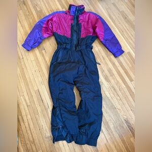 Vintage 80s 90s Y2K Retro Pink Purple Women's Ski Suit Snowboard Jumpsuit | L